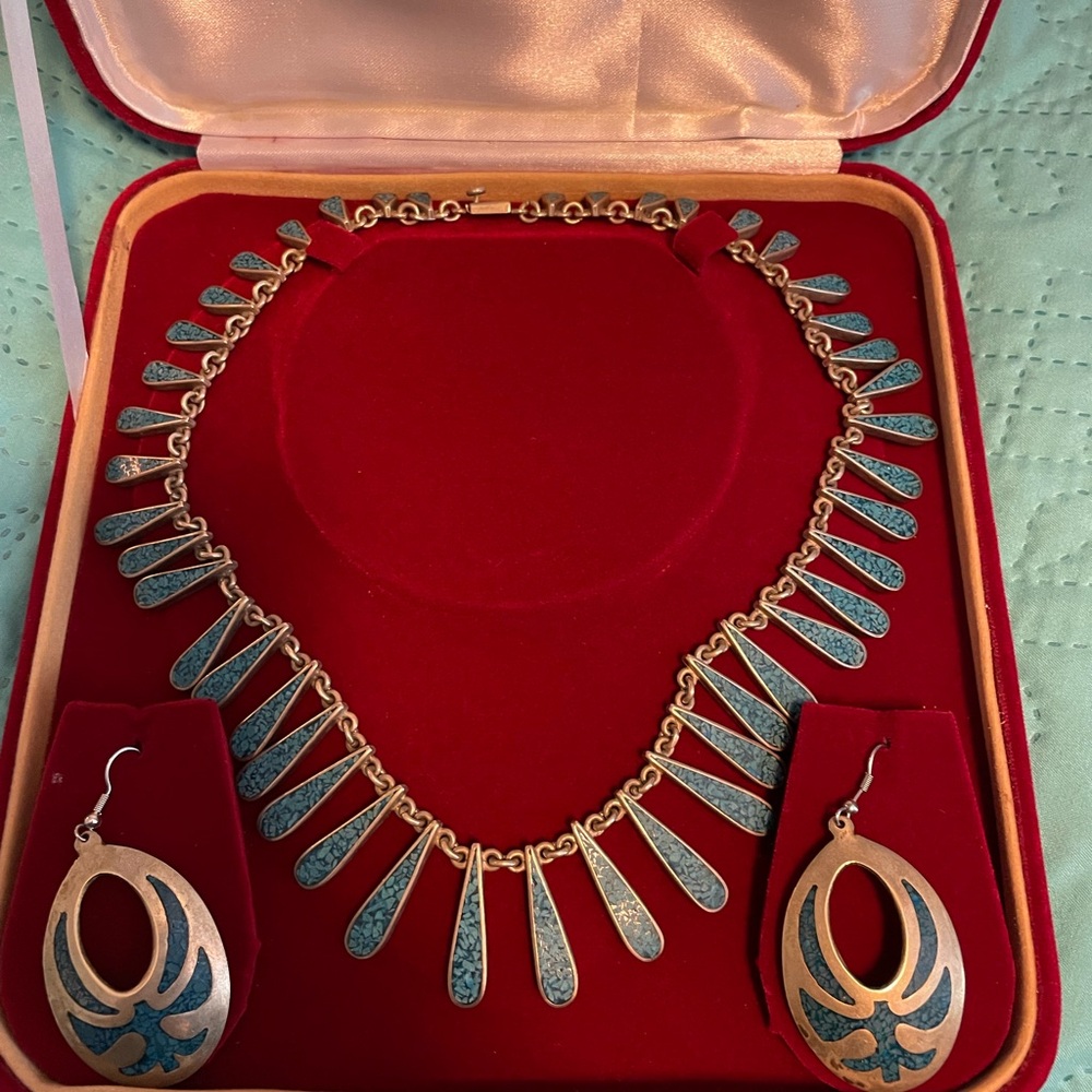 Rare Vintage solid 925 Sterling Silver Authentic Turquoise set